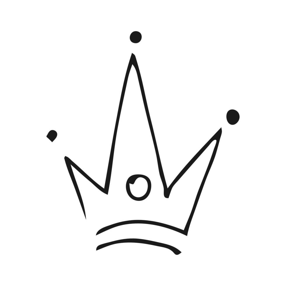 corona dibujada a mano. simple boceto de graffiti reina o rey corona. coronación imperial real y símbolo del monarca. garabato de pincel negro aislado sobre fondo blanco. ilustración vectorial vector