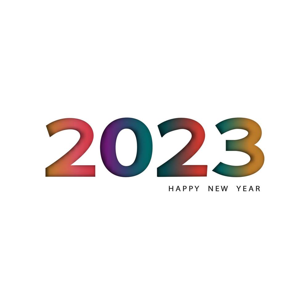 Happy new year 2023 Number paper cut text on white background.Design with 2023 colour trend for greeting card wishes, Brochure design template, card, banner. Vector illustration, Chinese New Year