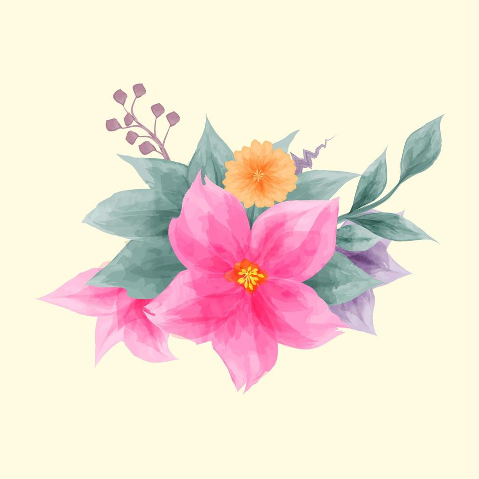 Watercolor flower and leaves illustration vector