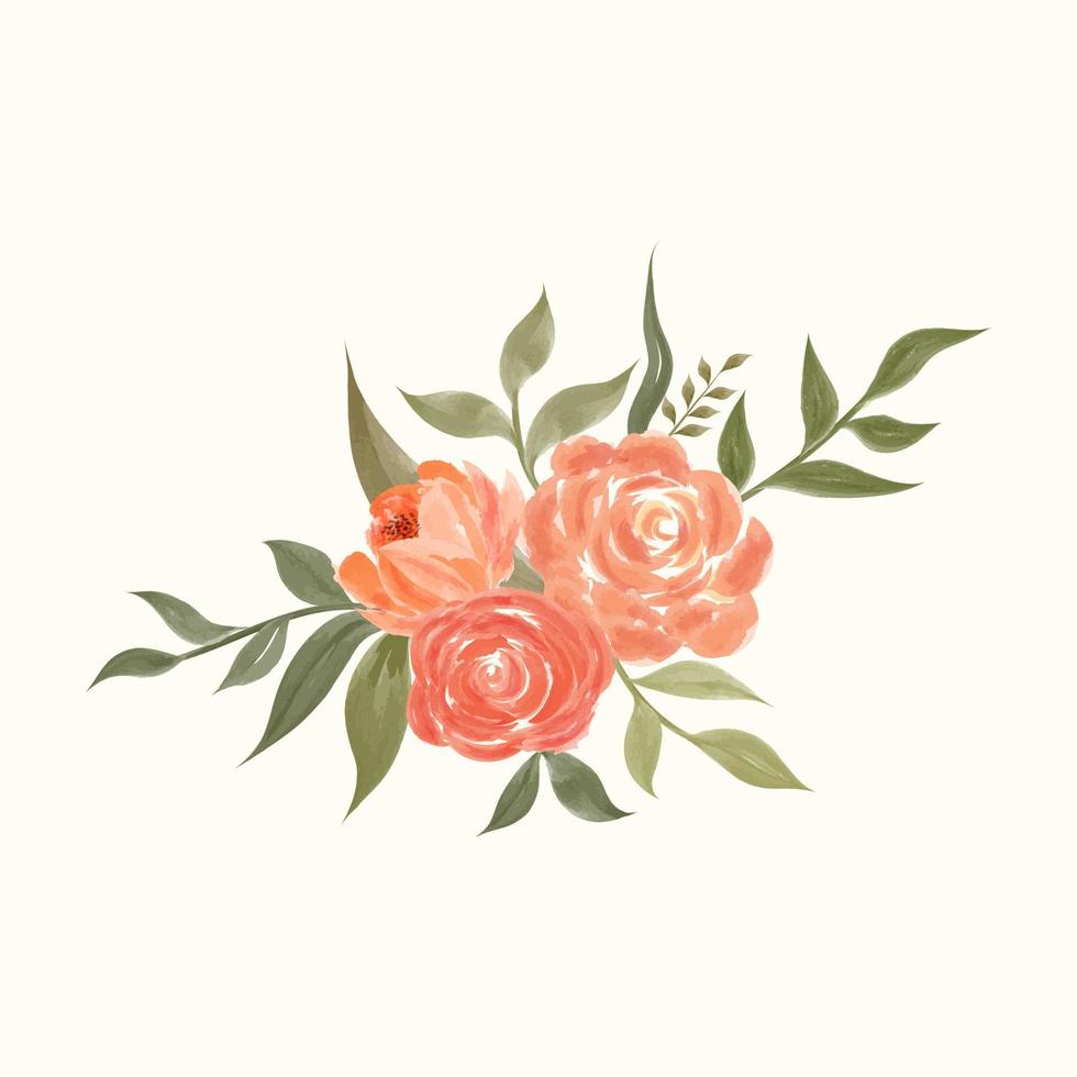 Watercolor flower and leaves illustration vector