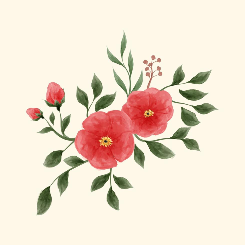 Watercolor flower and leaves illustration vector