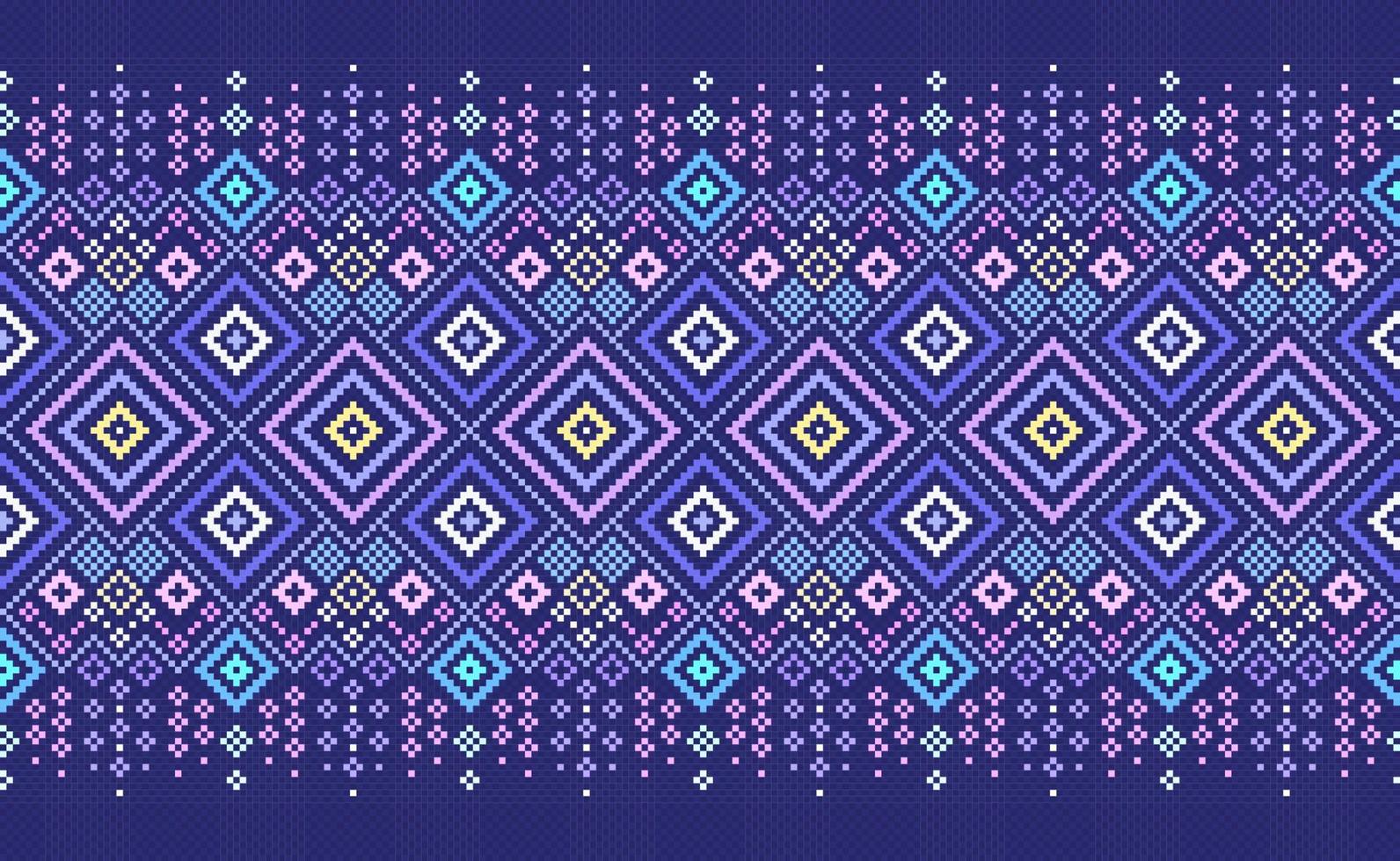 Embroidery ethnic pattern, Vector Cross stitch illustration pattern style, Blue and purple pattern background