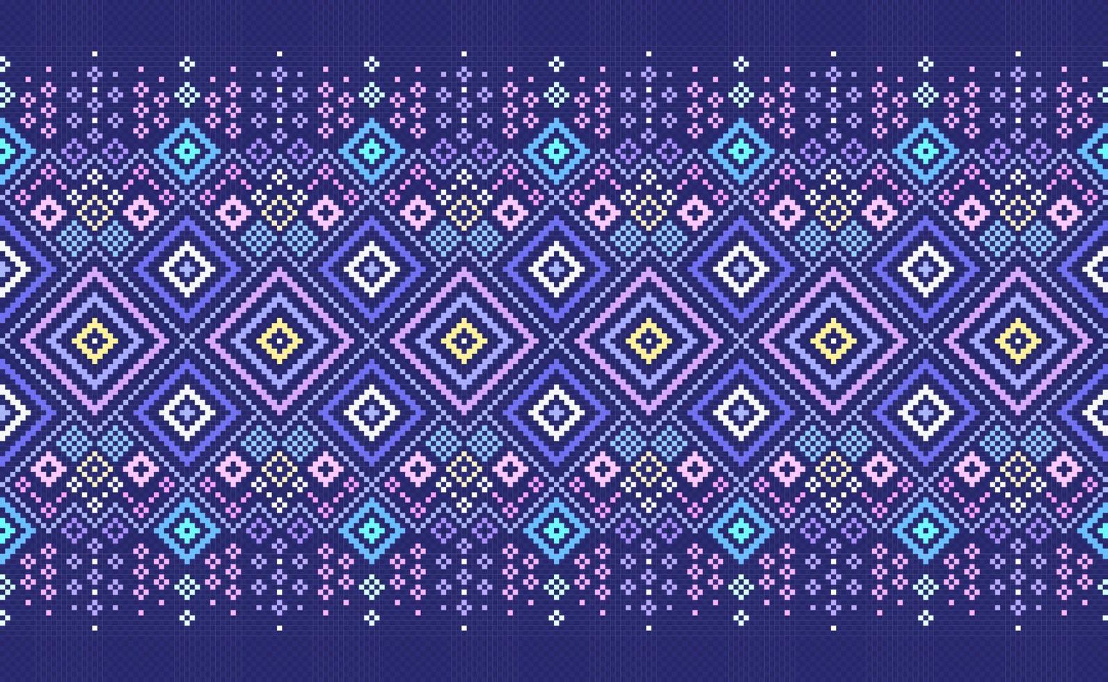 Embroidery ethnic pattern, Vector Cross stitch illustration pattern style, Blue and purple pattern background