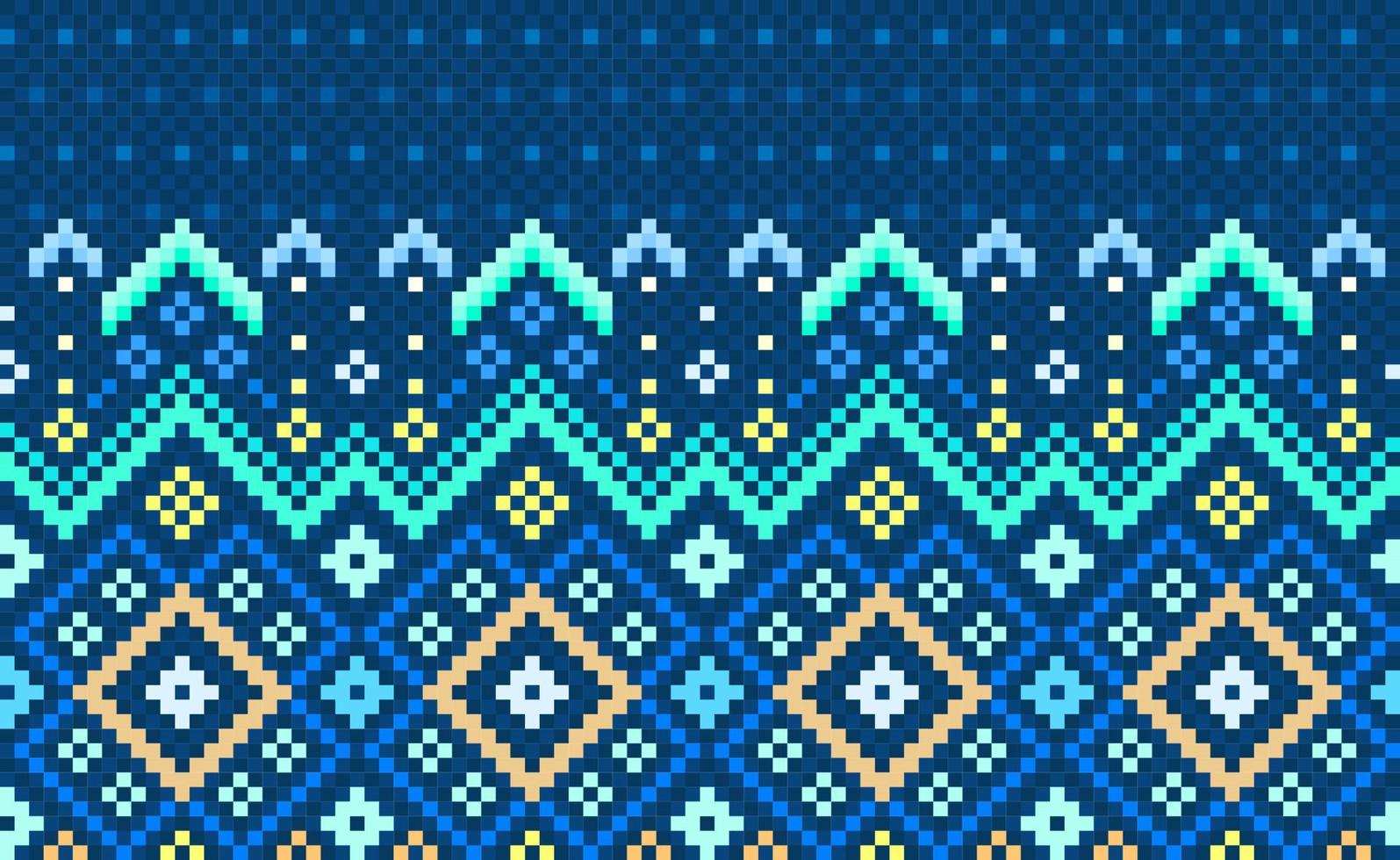 Geometric ethnic pattern, Vector Pixel decorative geometry style, Blue and green pattern Boho background