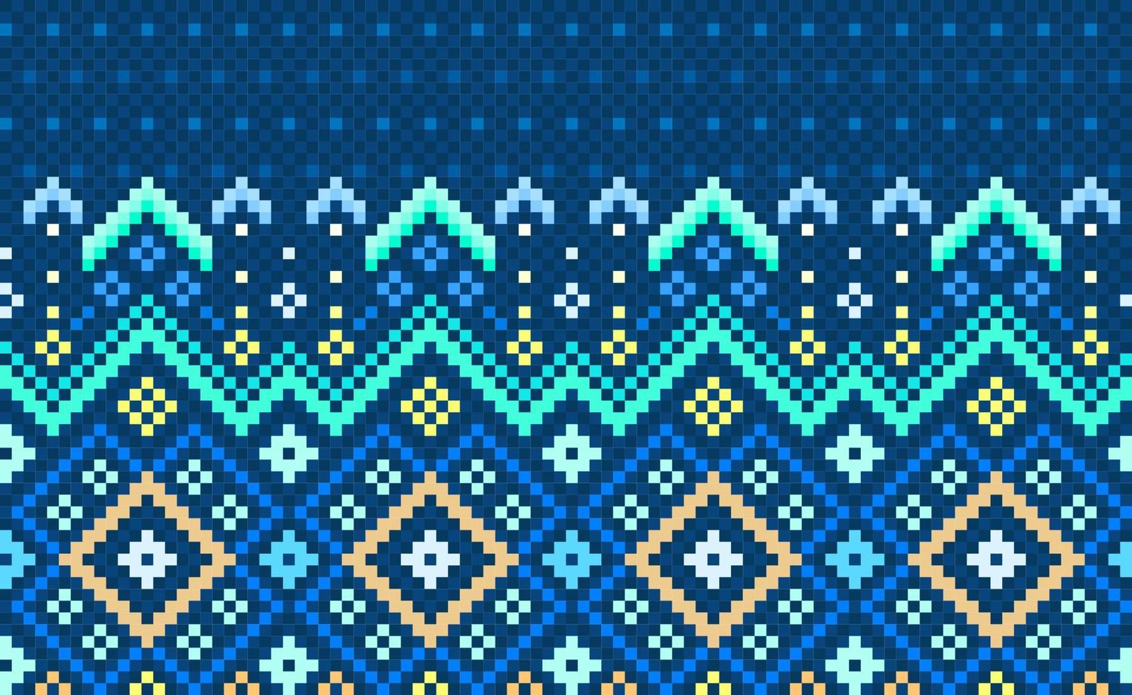 patrón étnico geométrico, estilo de geometría decorativa de píxeles vectoriales, fondo boho de patrón azul y verde vector