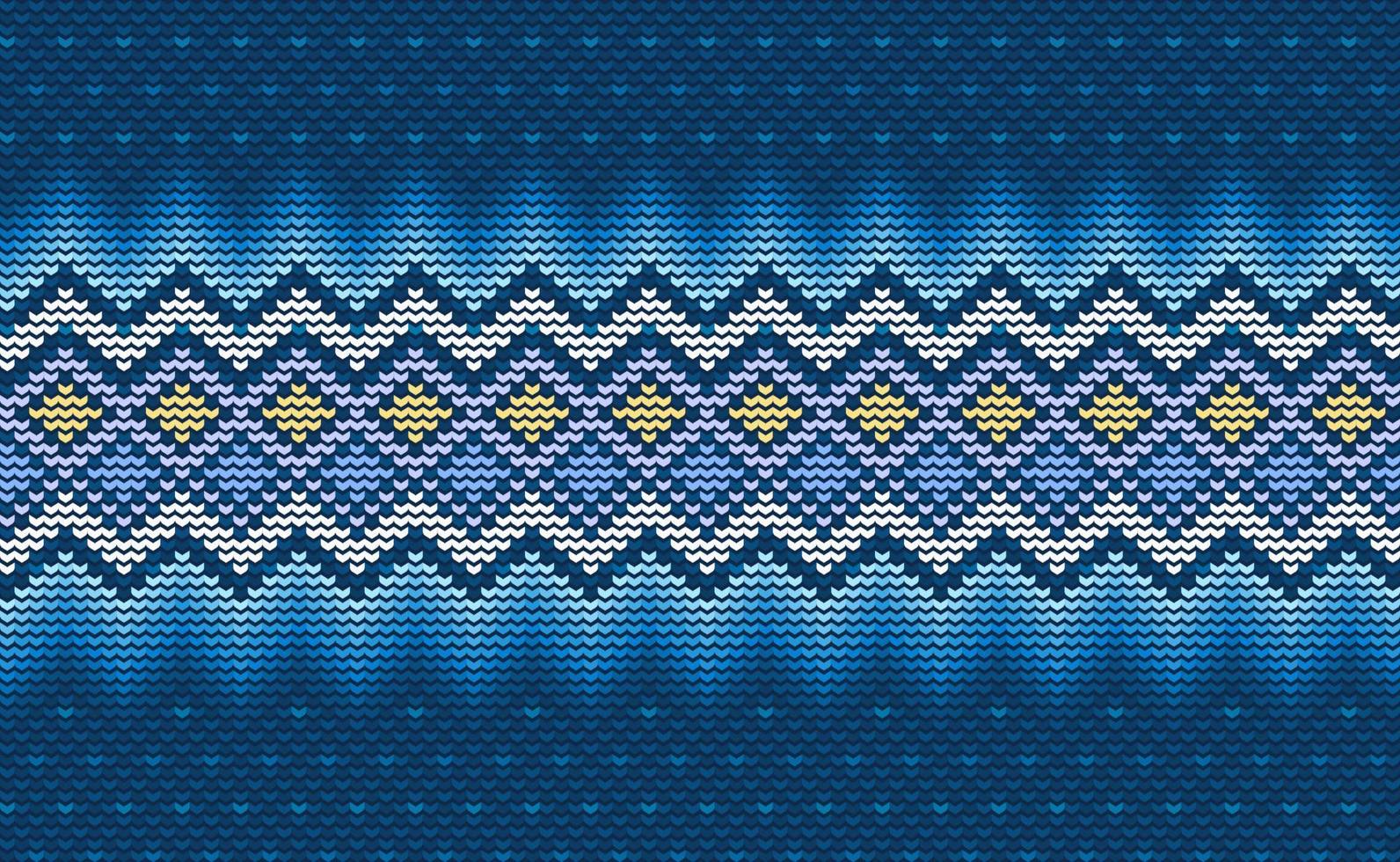 Knitted ethnic pattern, Vector embroidery triangle background, Blue Cross stitch vintage antique style