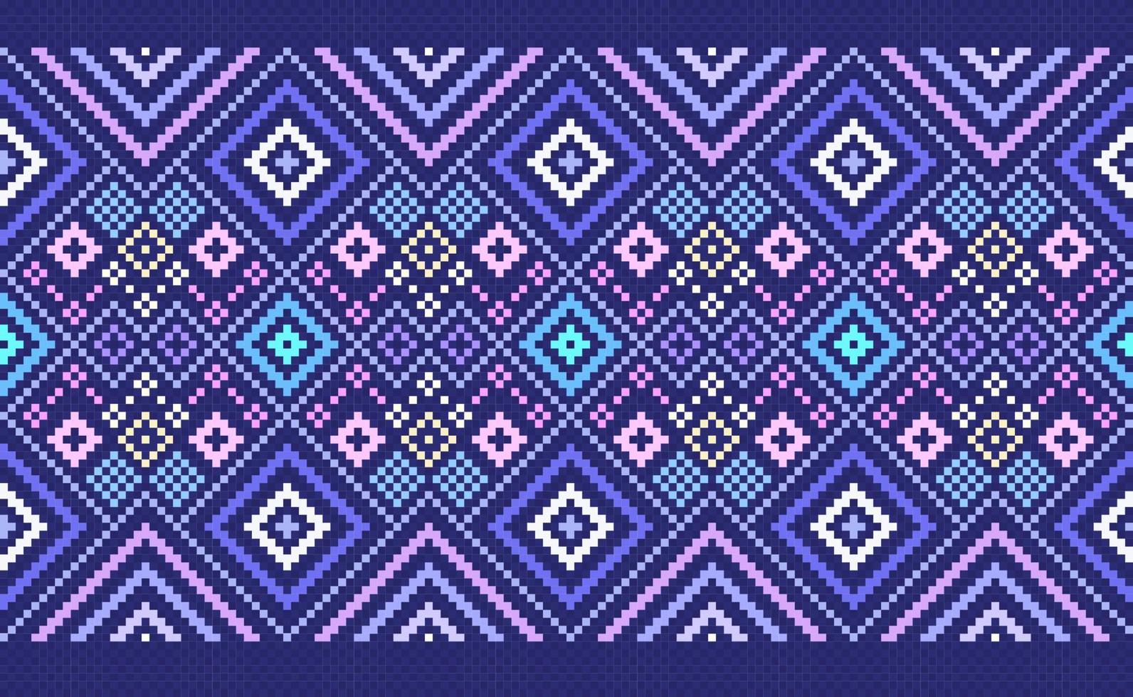 Pixel ethnic pattern, Vector Geometric illustration pattern style, Blue and pink pattern surface deisgn