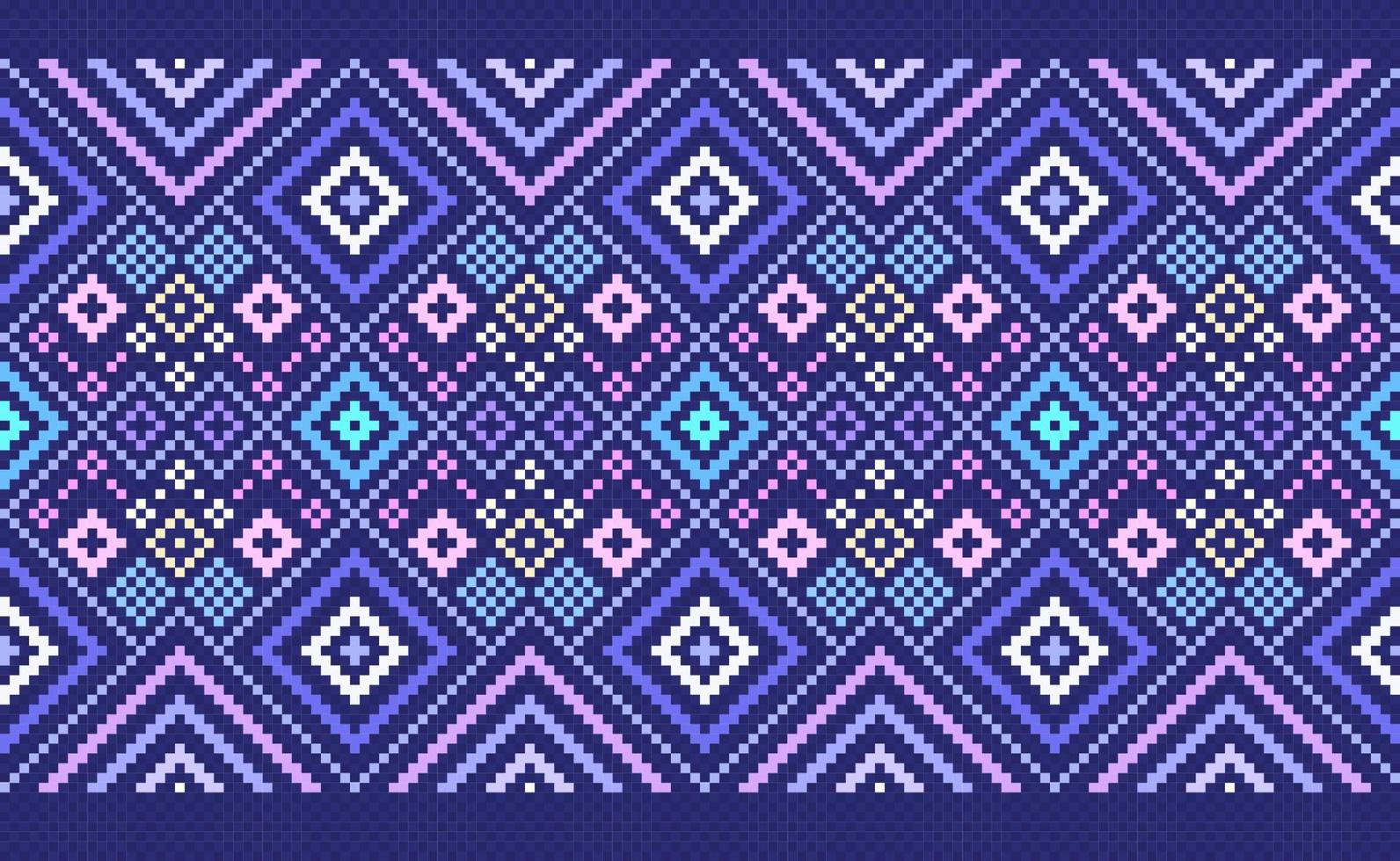 Pixel ethnic pattern, Vector Geometric illustration pattern style, Blue and pink pattern surface deisgn