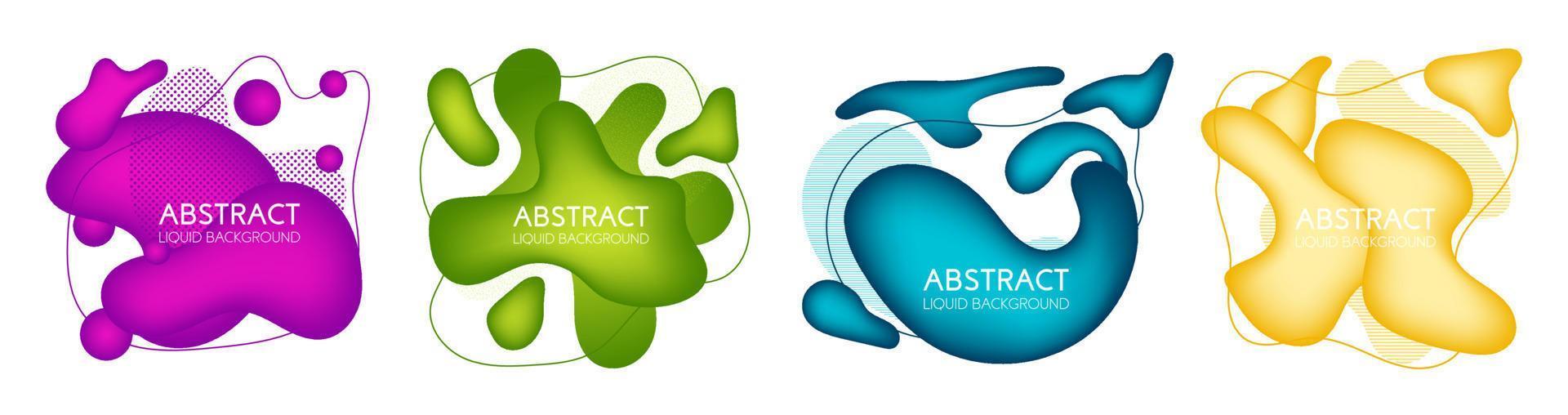 Set of 4 abstract modern graphic liquid elements. Dynamical waves different colored fluid forms. Isolated banners with flowing liquid shapes. Template for the design of a logo, flyer or presentation. vector