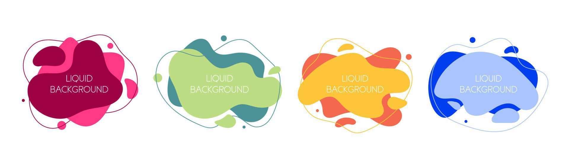 Set of 4 abstract modern graphic liquid elements. Dynamical waves different colored fluid forms. Isolated banners with flowing liquid shapes. Template for the design of a logo, flyer or presentation. vector