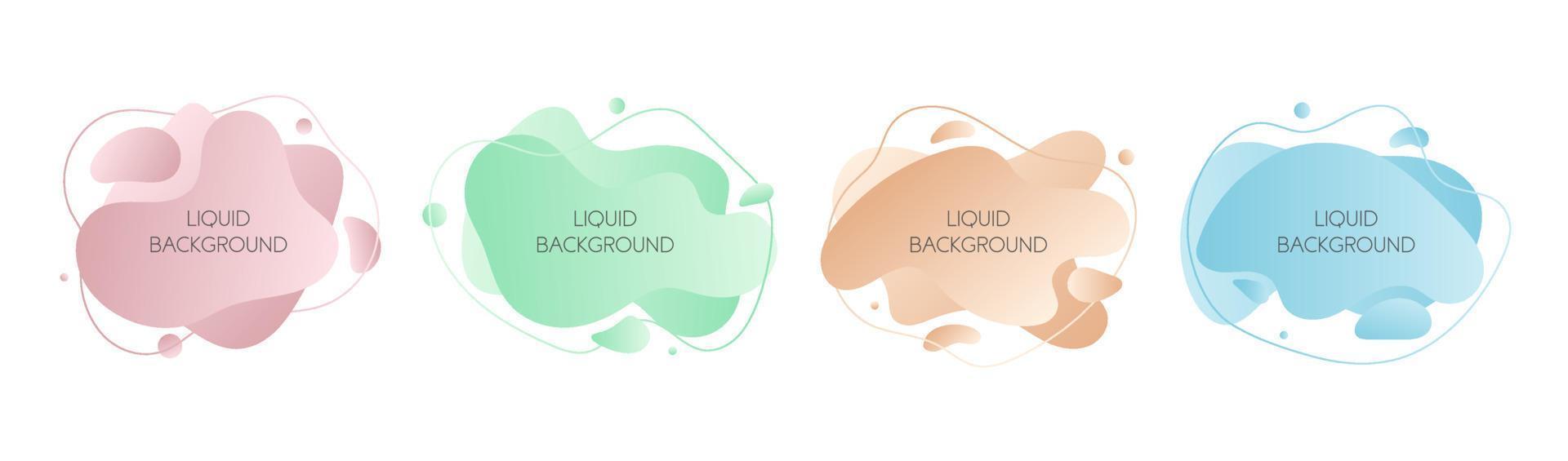 Set of 4 abstract modern graphic liquid elements. Dynamical waves different colored fluid forms. Isolated banners with flowing liquid shapes. Template for the design of a logo, flyer or presentation. vector