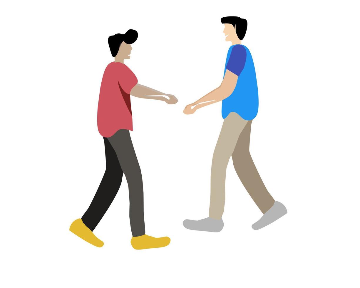 ilustración vectorial de 2 jóvenes dándose la mano en un estilo plano vector