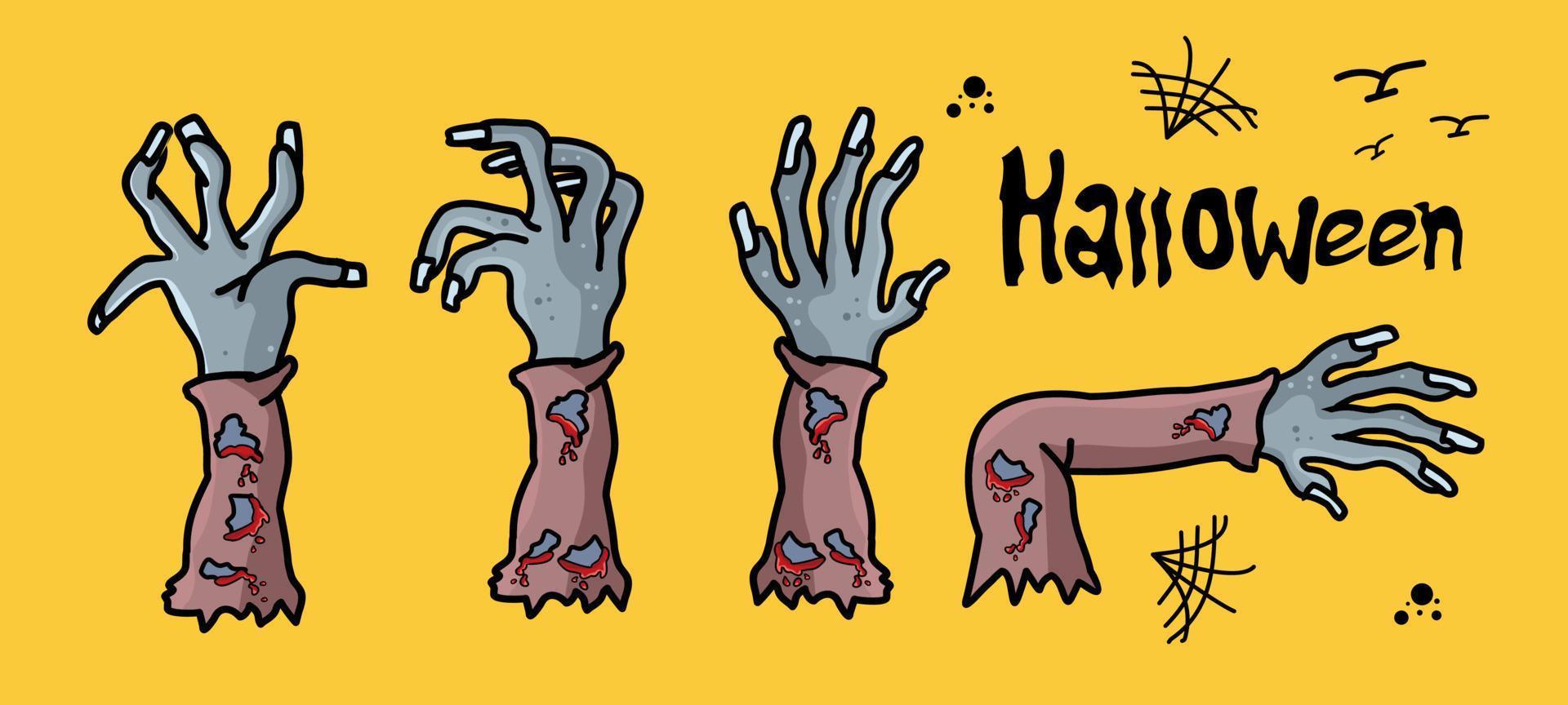 conjunto de vectores de mano zombie para halloween