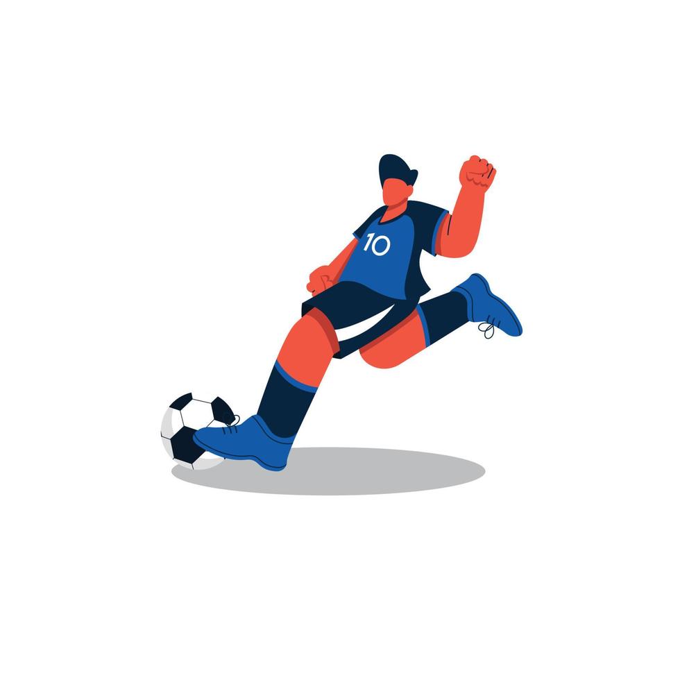ilustración de un jugador de fútbol pateando una pelota de larga distancia. una de las técnicas de jugar al fútbol. vector