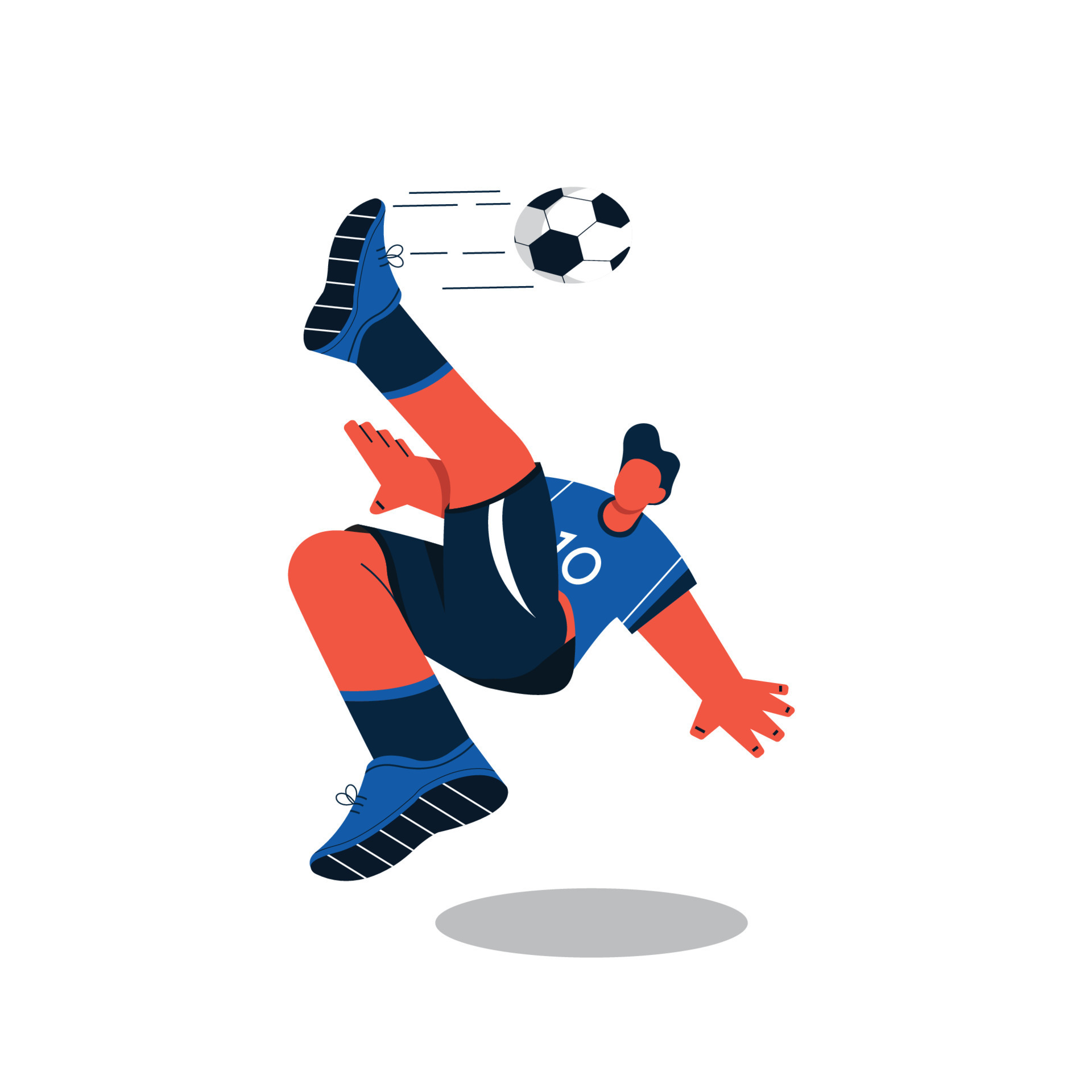 Illustration of a soccer player somersault kicking a ball. One technique of playing soccer