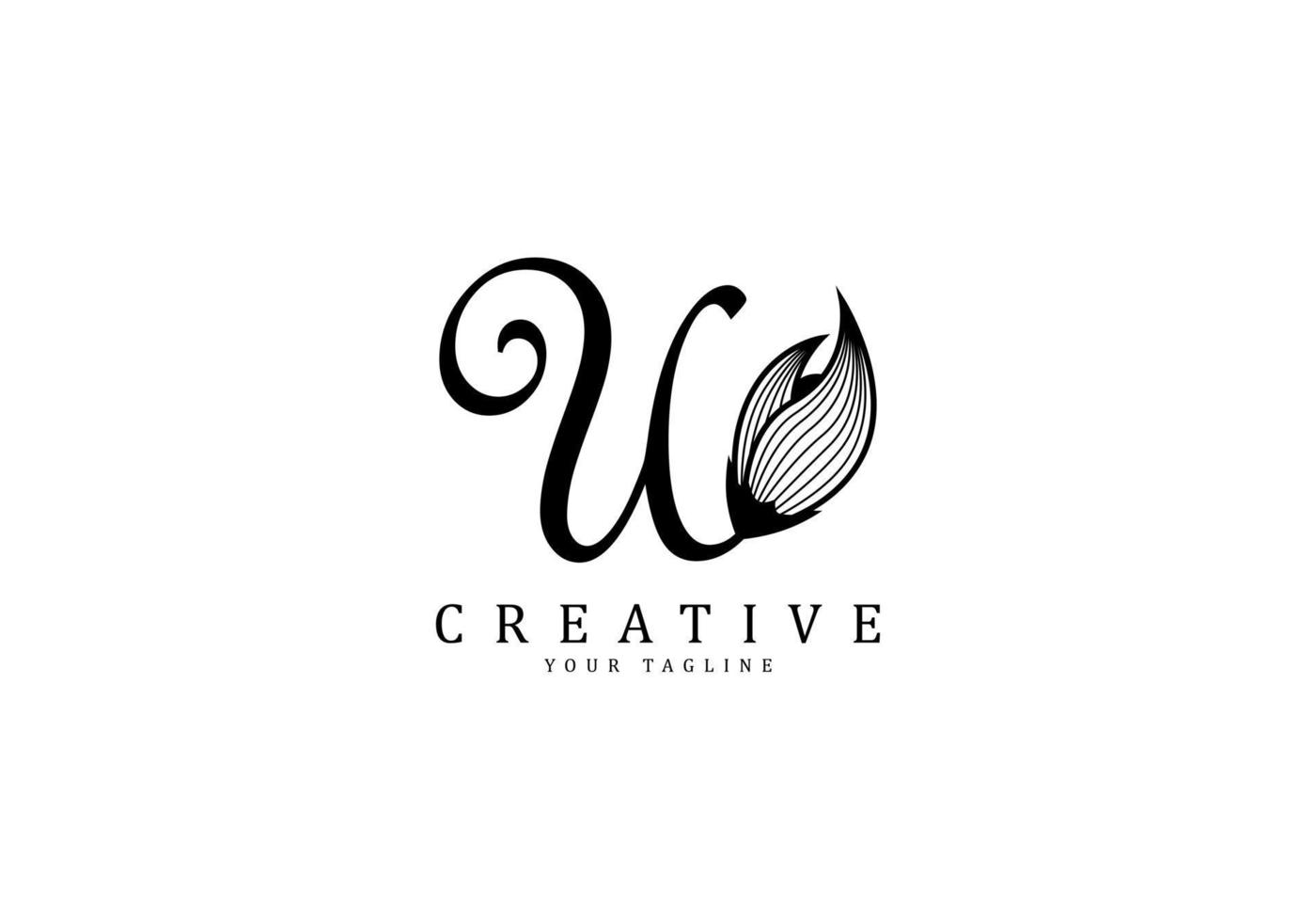 Letter U linked floral calligraphy, Design logo template vector