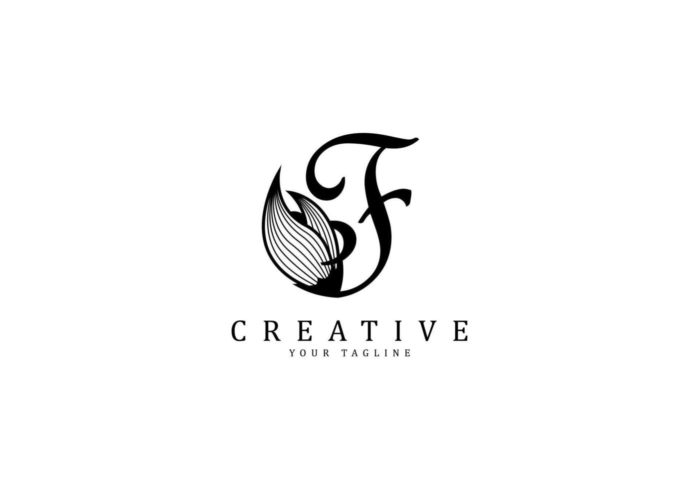 Letter F linked floral calligraphy, Design logo template vector