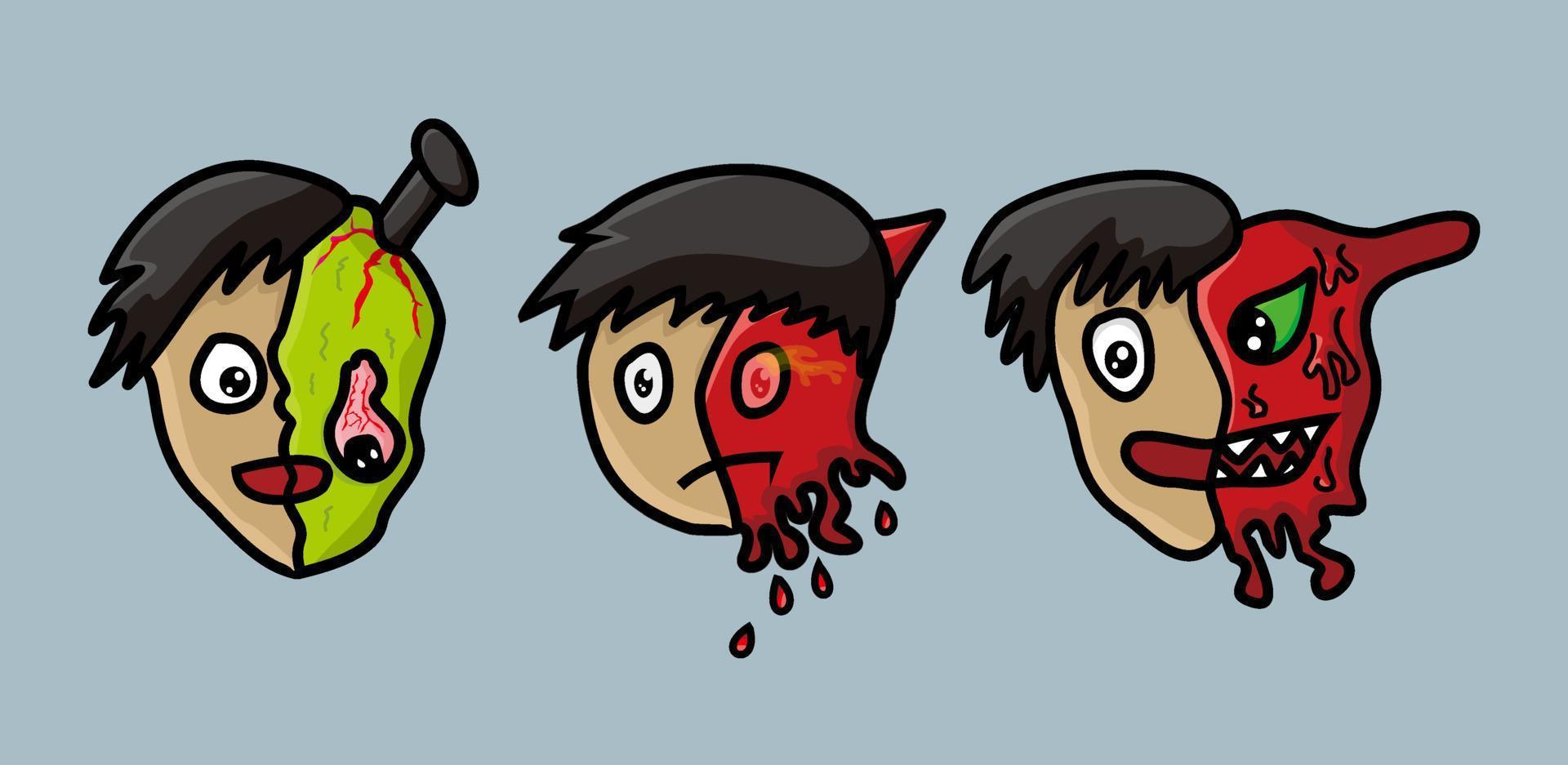 Half human head and half zombie head vector set