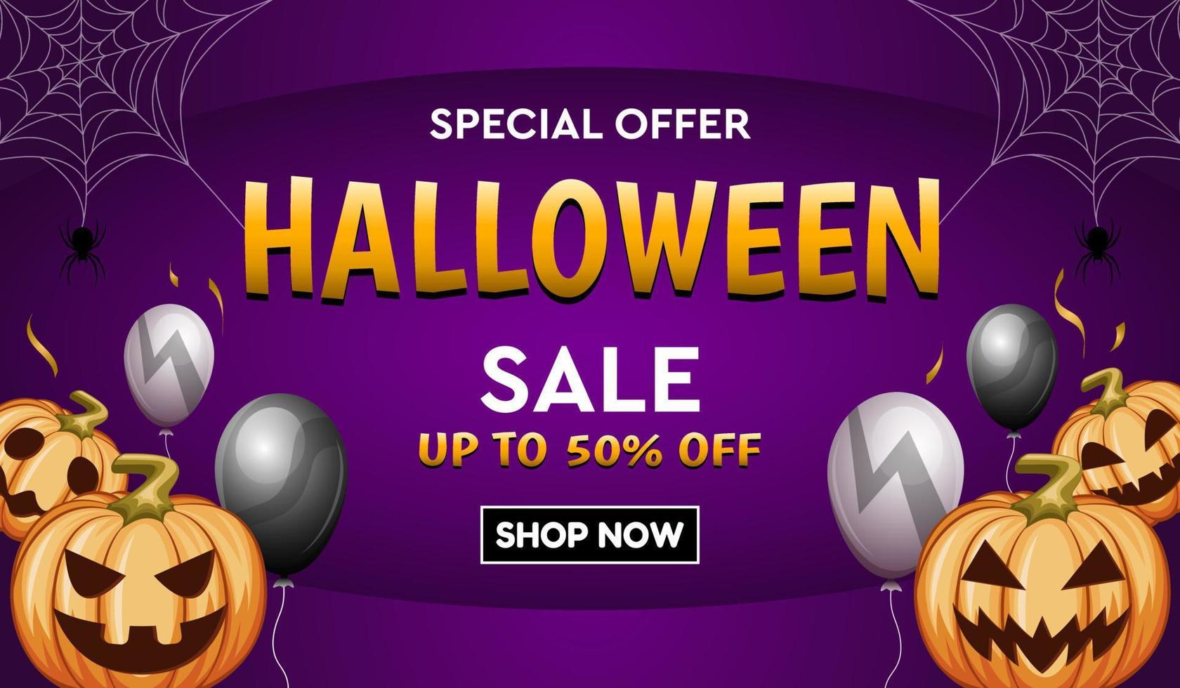 banner de venta de feliz halloween con elementos de halloween. ilustración vectorial para póster, pancarta, descuento, oferta especial. vector