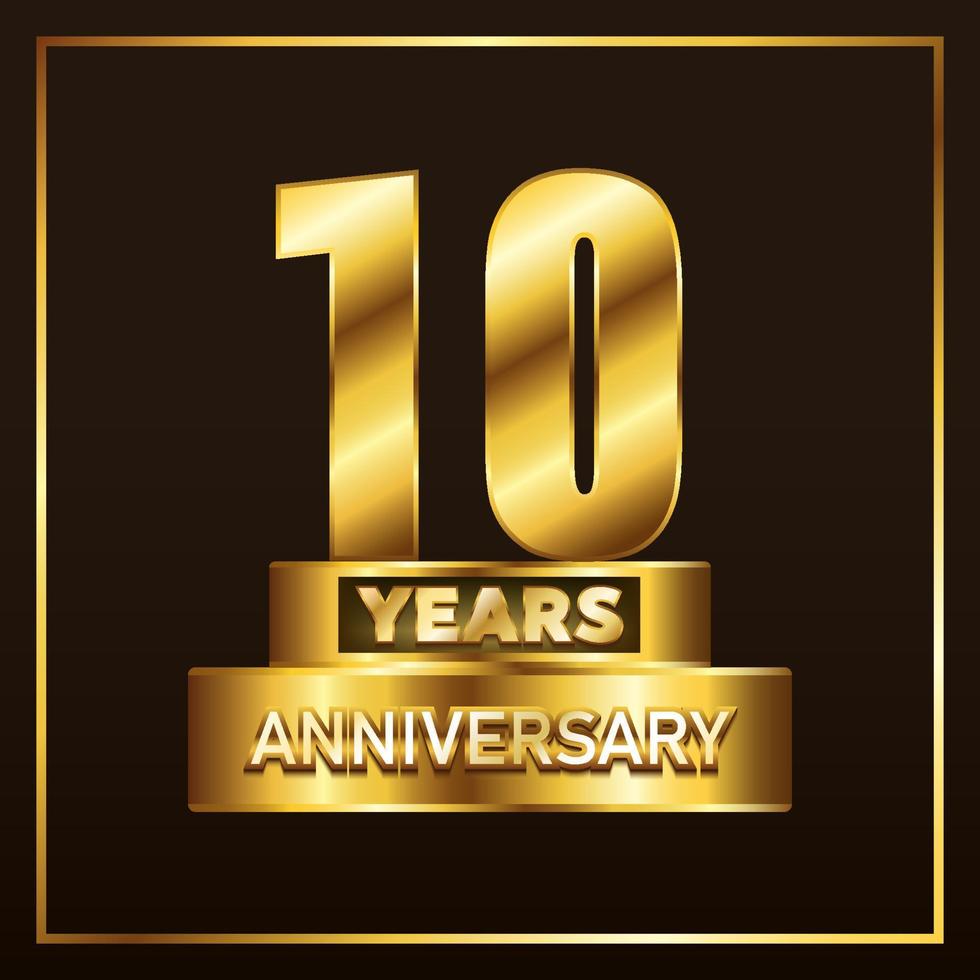 Trofeo de logotipo de aniversario de 10 años. diseño de emblema de celebración de aniversario de oro para folleto, folleto, revista, folleto, afiche, web, invitación o tarjeta de felicitación. ilustración vectorial vector