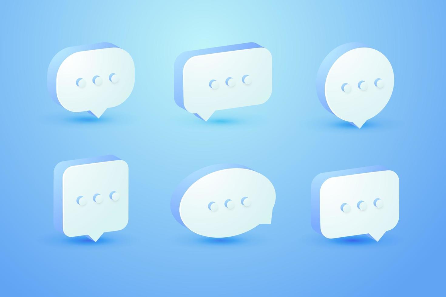 Conjunto de colección de iconos de chat de burbuja de voz azul 3d cartel y banner de concepto de etiqueta vector