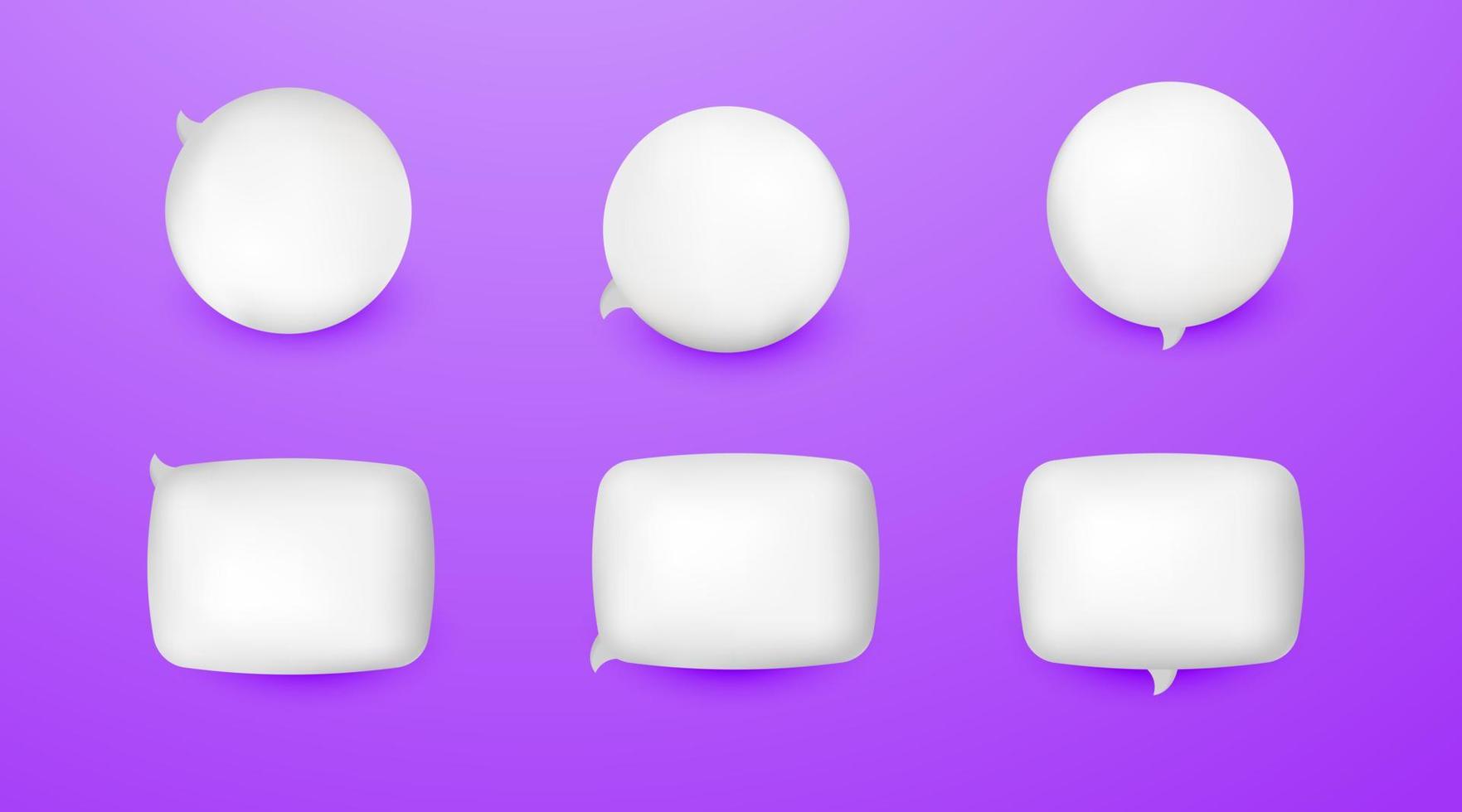 Set of cute 3d white speech bubble icon isolated on purple pastel background vector