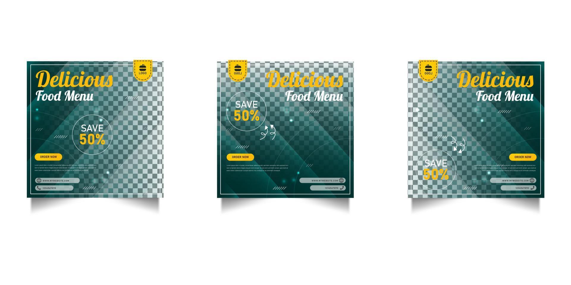 Delicious Food Social Media Post Template design vector