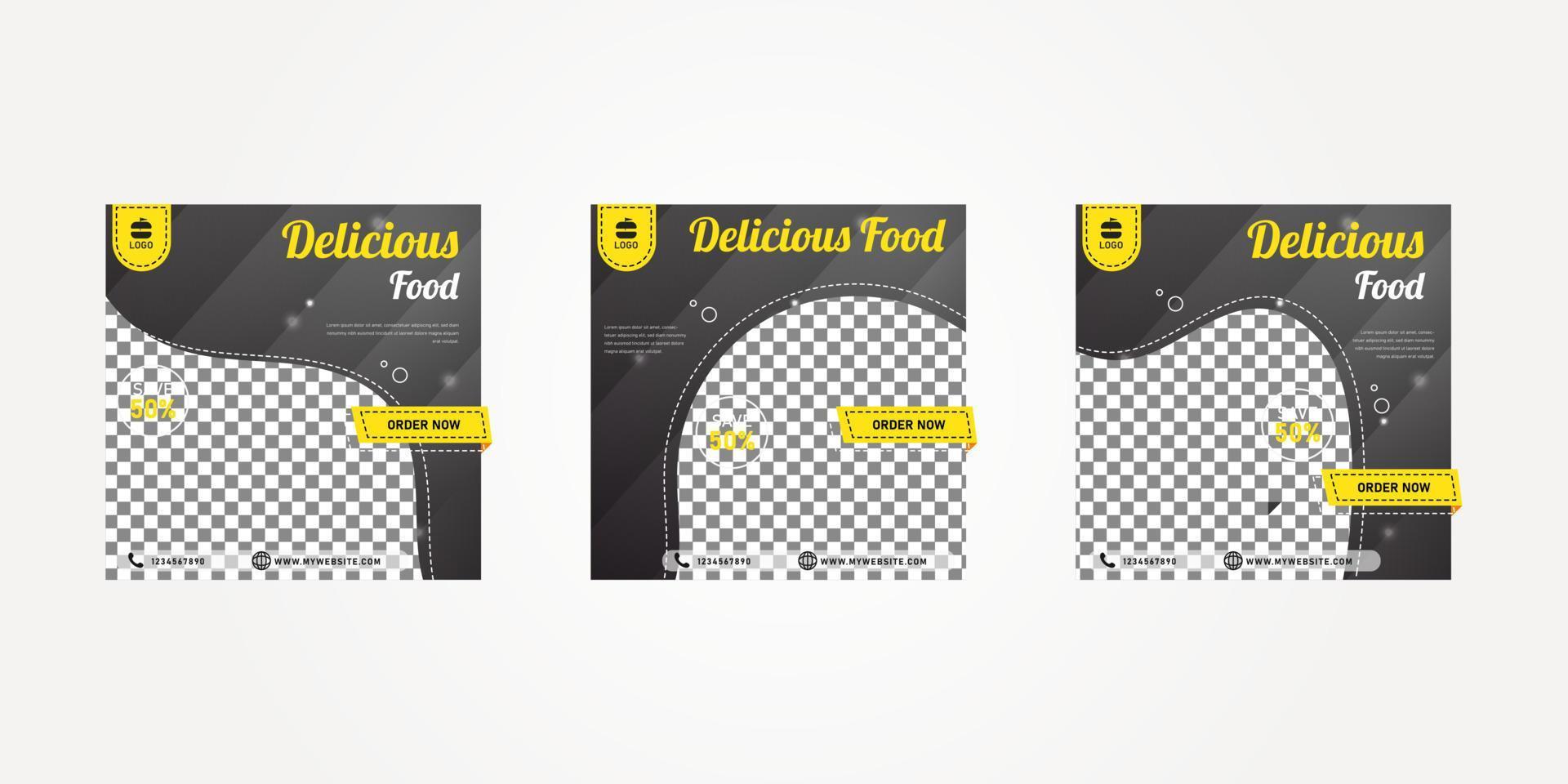 Delicious food social media post banners templates vector