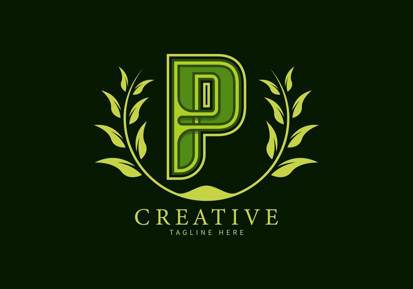 Letter P Monogram Logo with leaf decoration vector