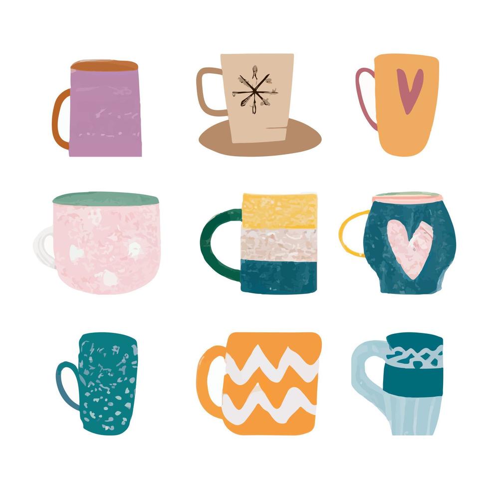 Coffee cup Hand drawn design set, doodle style. Vector. vector