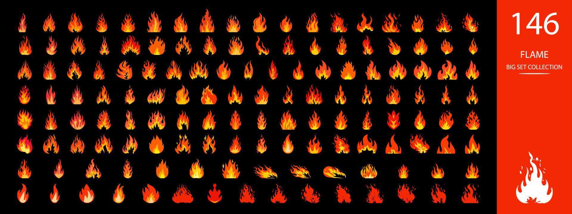 Flames isolated vector illustration set.