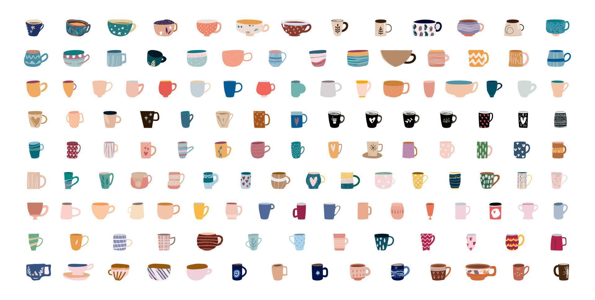 conjunto de diseño dibujado a mano de taza de café, estilo garabato. vector. vector