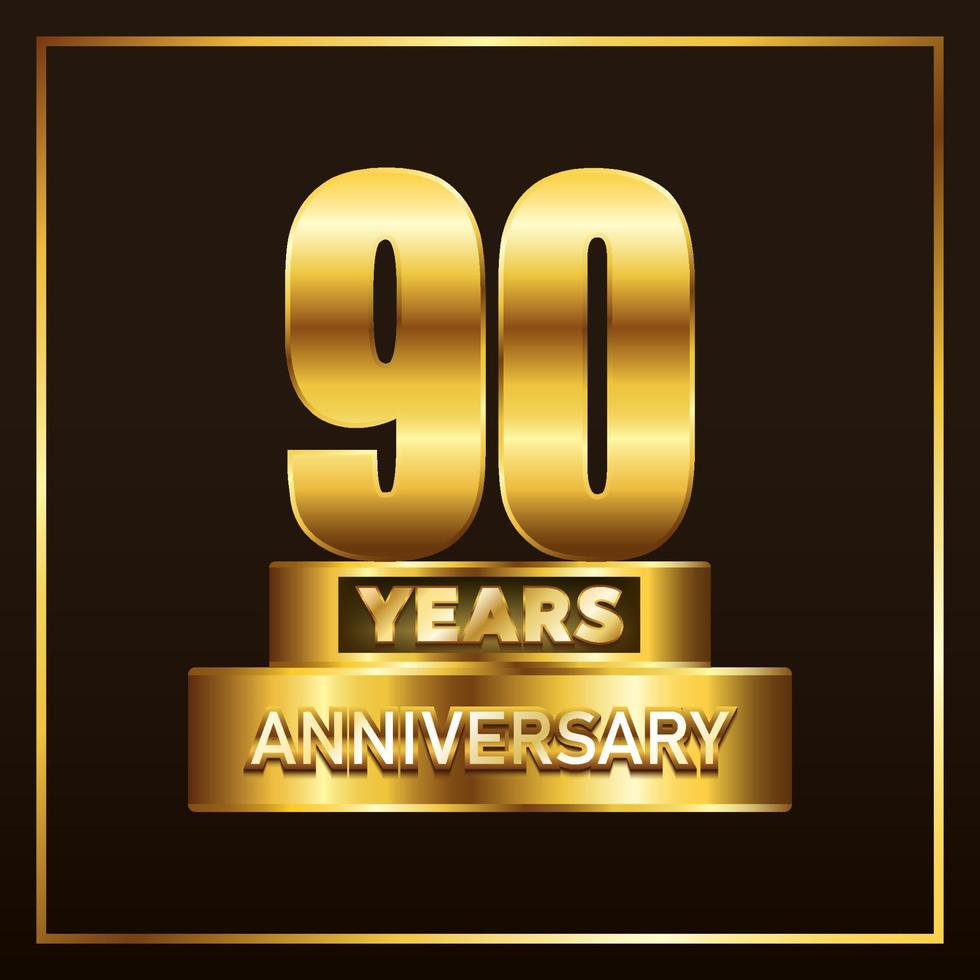 90 years anniversary logotype trophy. Gold anniversary celebration emblem design for booklet, pamphlet, magazine, brochure, poster, web, invitation or greeting card. Vector illustration