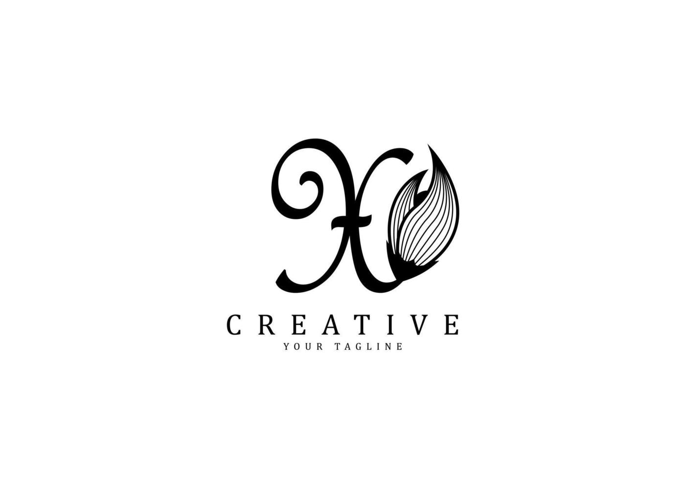 Letter X linked floral calligraphy, Design logo template vector