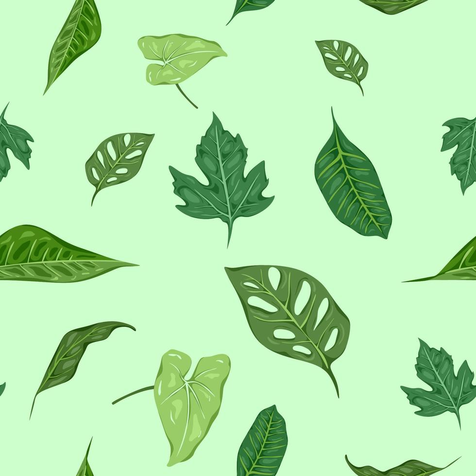 Green leafs seamless pattern isolated on green background. vector