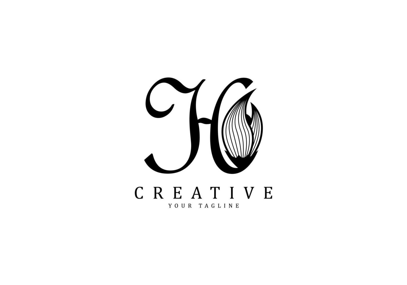 letra h caligrafía floral vinculada, plantilla de logotipo de diseño vector