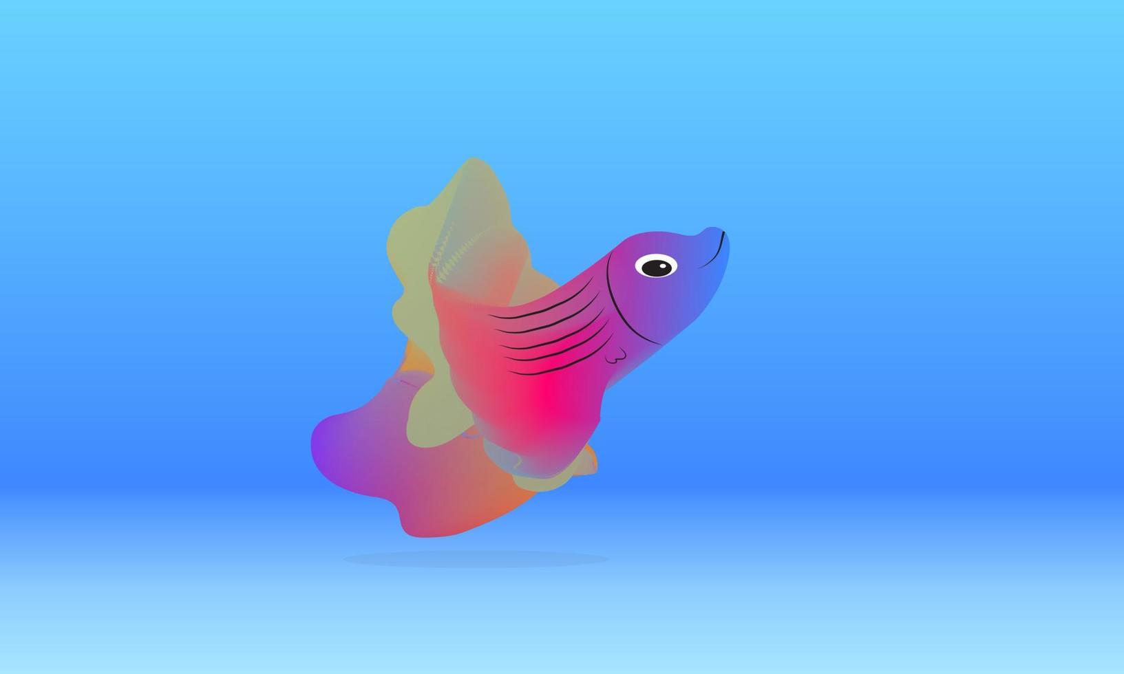 Cute fish character isolated on a blue background. Tropical underwater creatures. Vector design in cartoon style with gradient color. Eps10 Vector
