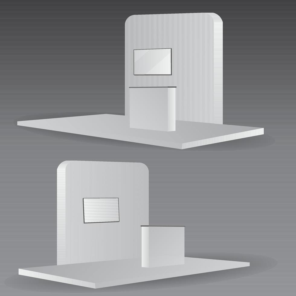 maqueta de stand de feria comercial en blanco. vista frontal. vector aislado sobre fondo blanco