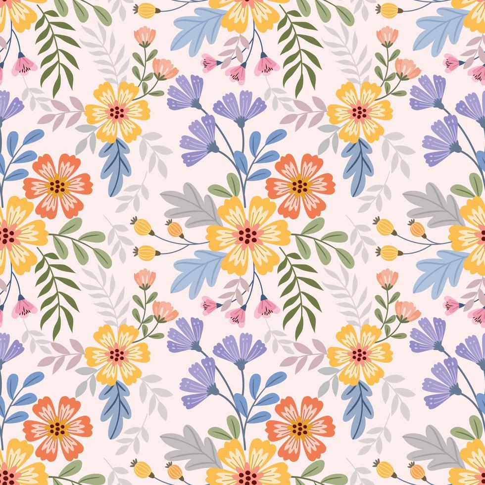 Colorful hand draw flowers seamless pattern. vector