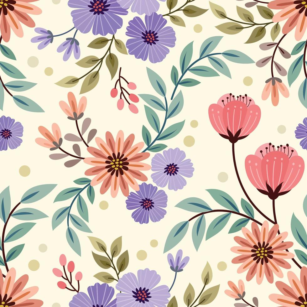 Colorful hand draw flowers seamless pattern. vector