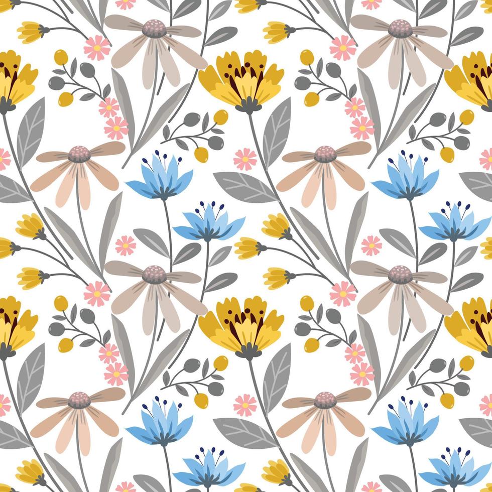 Blooming flowers design  seamless pattern. vector