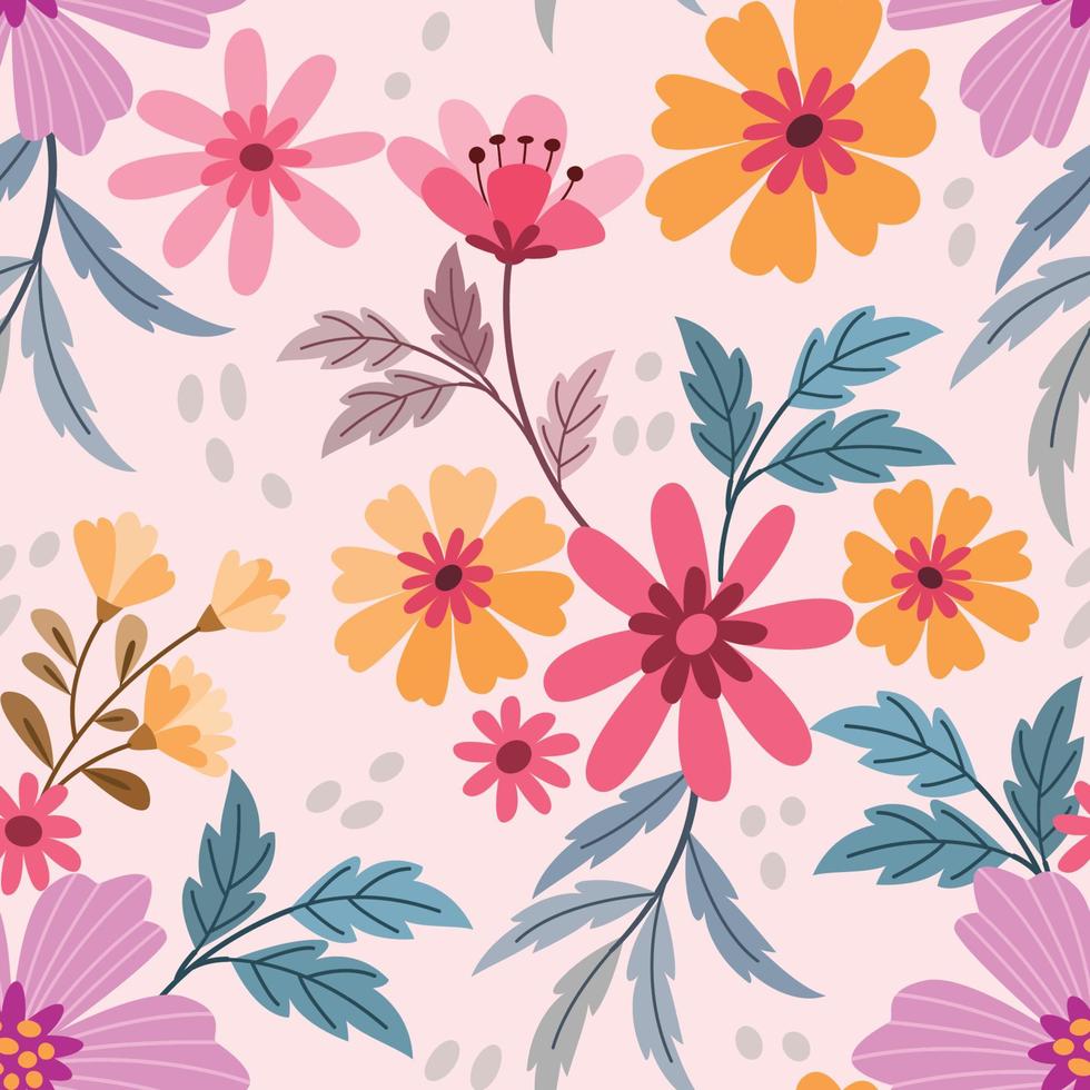 Colorful hand draw flowers seamless pattern. vector