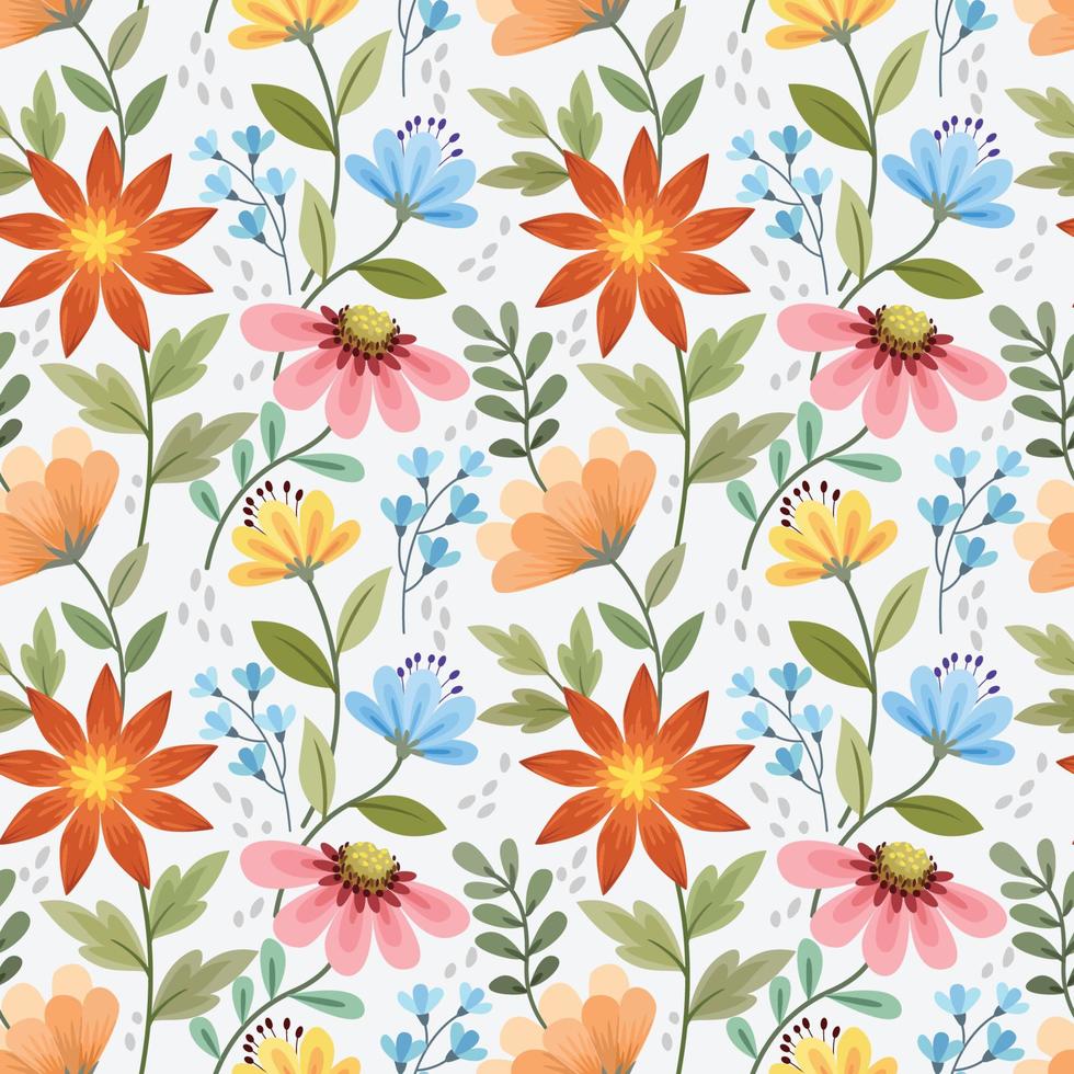 Colorful hand draw flowers seamless pattern. vector