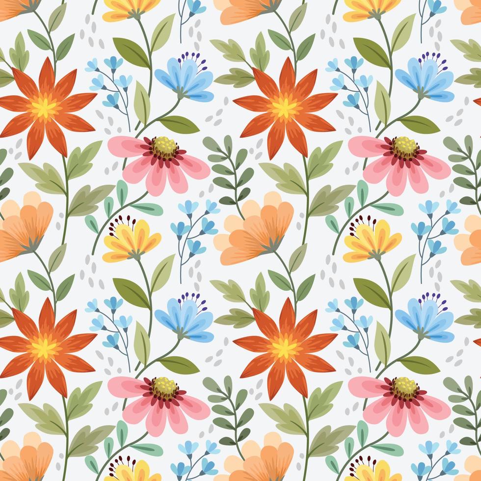 Colorful hand draw flowers seamless pattern. vector