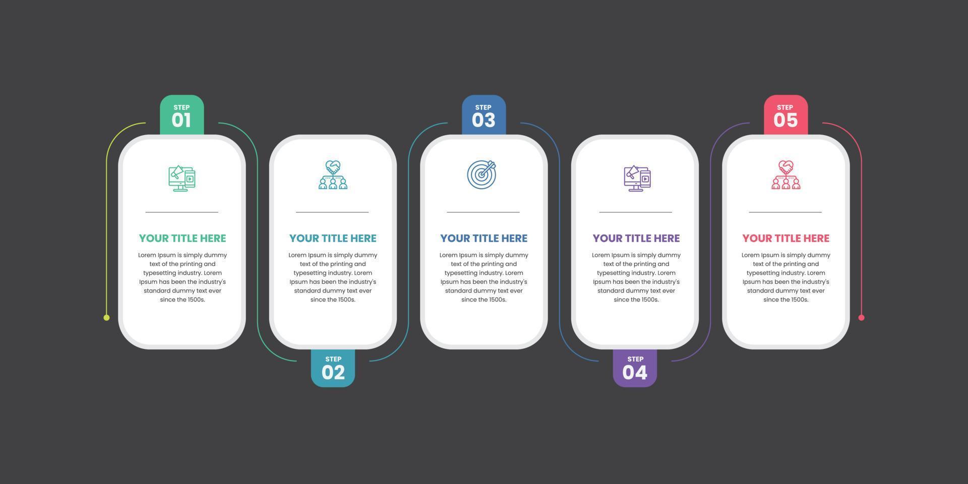 pasos visualización de datos comerciales proceso de línea de tiempo diseño infográfico con iconos. plantilla de diseño infográfico con lugar para sus datos. vector