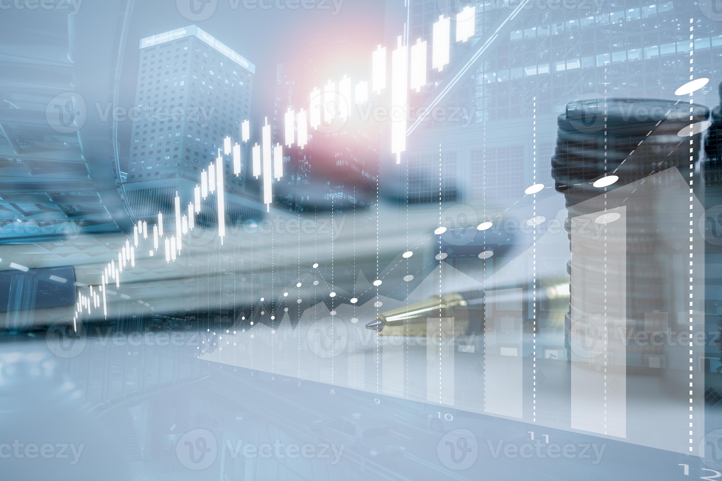 Banking finance investment concept. Double exposure image of growth