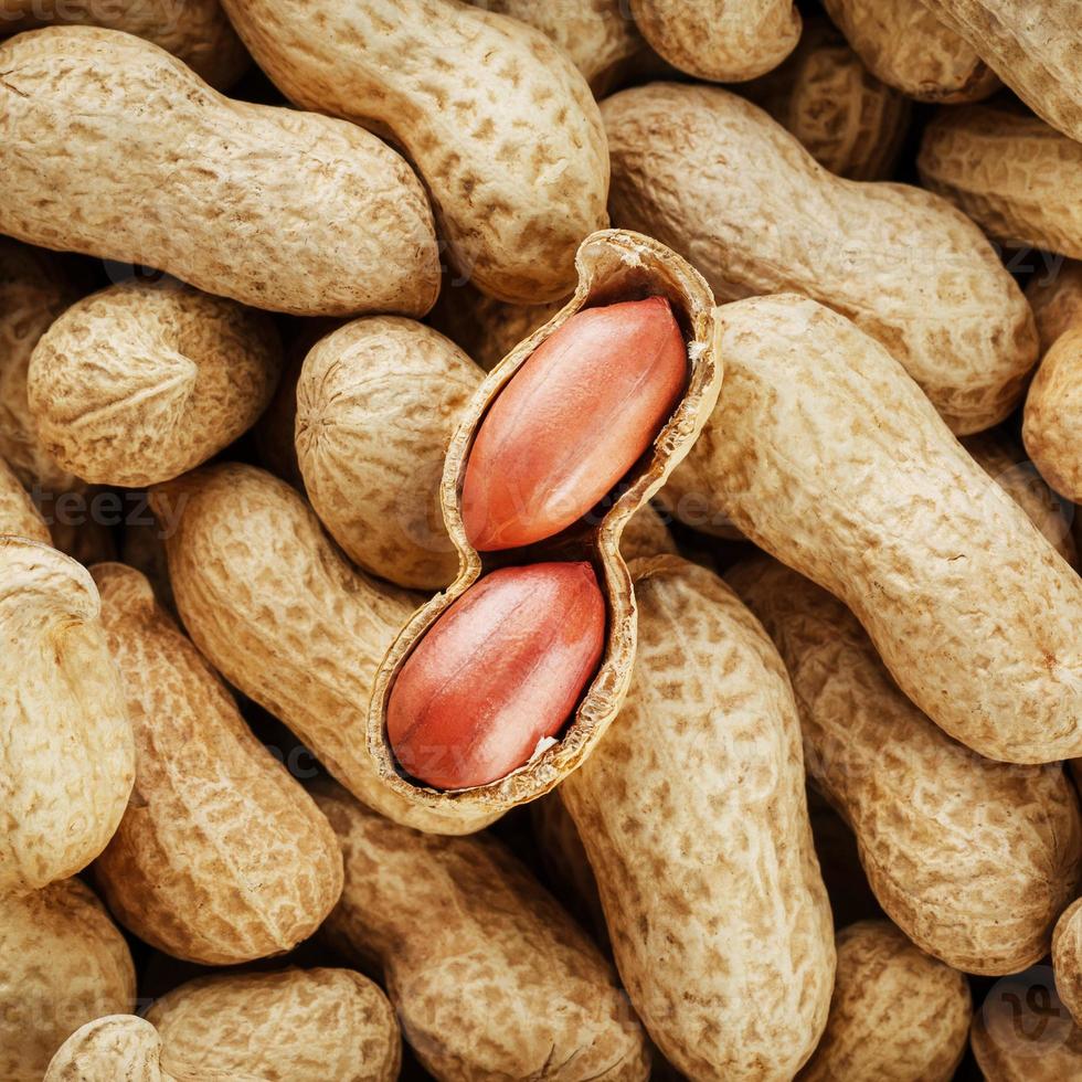 Peanut beans, shelled on a peanut texture background. photo