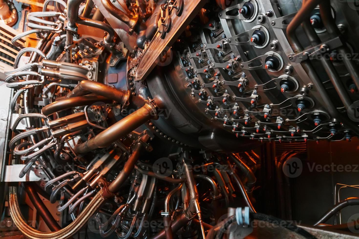 Parts of the operational gas turbine engine of a jet aircraft photo