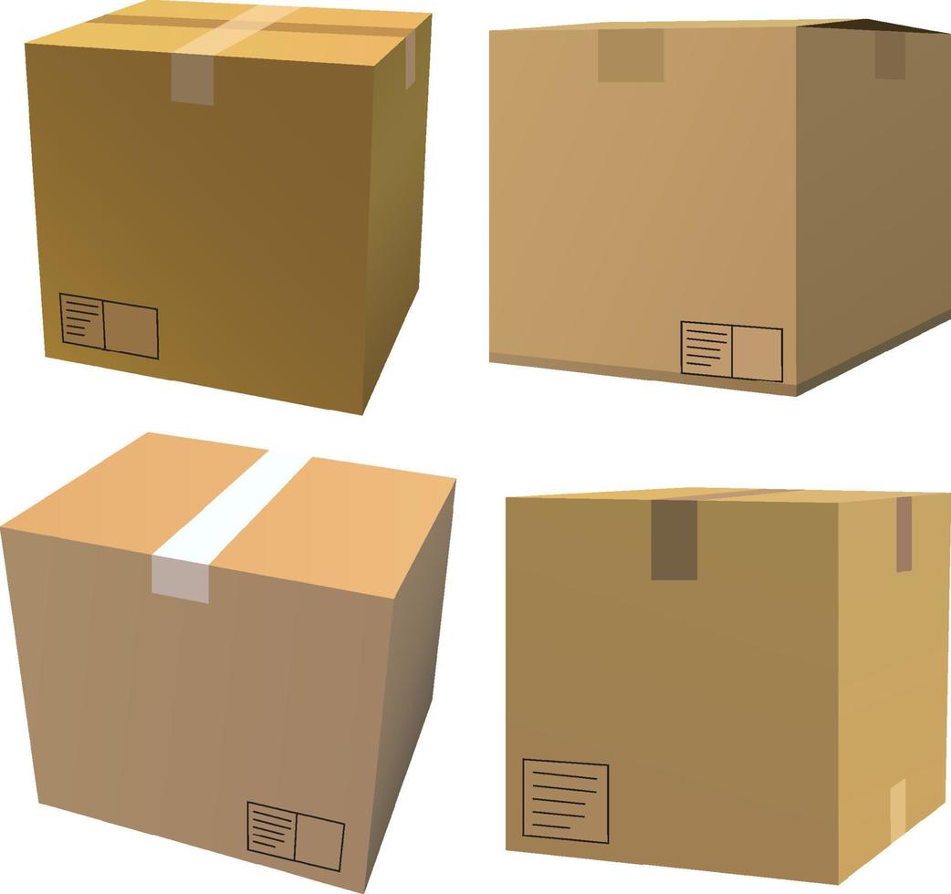 3D cardboard boxes isolated vector