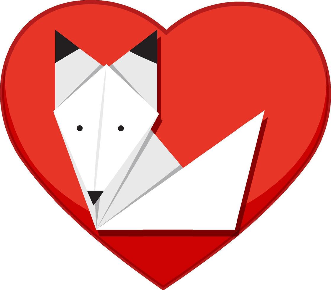 Origami fox on heart background vector